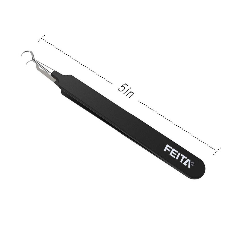 FEITA Blackhead Acne Extraction Tweezers - FEITA Pro & Surgical-Grade Stainless Steel Bend Curved Comedone Extractor Tweezer Tool for Remove Whitehead and Clogged Pores, Pimple - Black - Image 4